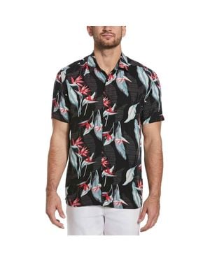 Cubavera Tropical Shirt Jet Floral-Print Short Sleeve Button Up Mkl84 - Black