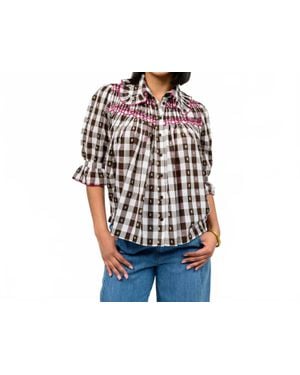Ivy Jane Smocked Checked Blouse - Black
