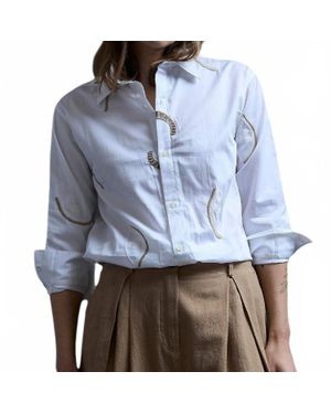 Purple Maroon Gathered Embroidered Shirt - Blue