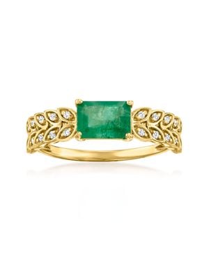 Ross-Simons Emerald And Diamond Leaf Ring - Metallic