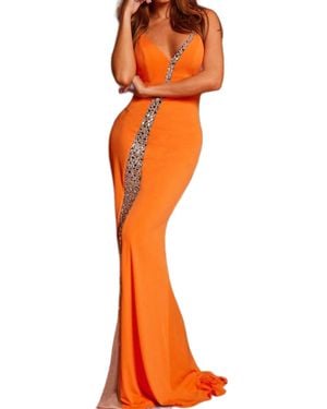 Jovani Trail Beaded Prom Dress - Orange