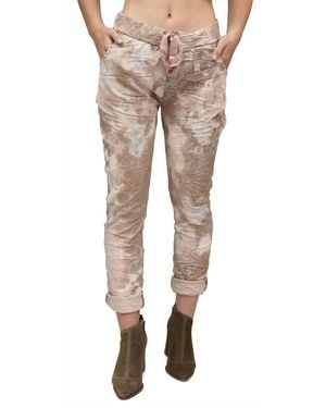 Gigi Moda Brillare Glitter Splashed Paint Tie Waist Cropped Pants - Natural