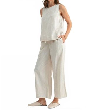 Fun 2 Fun Stripe Floral Print Ankle Pants With Drawstring Waist - Natural