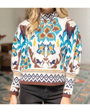 Voya Vivid Print Pull-On Sweater - Blue