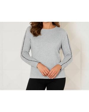 French Kyss Braided Sleeve Tunic Top - Gray