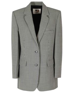 Ports 1961 Ivory Houndstooth Peak Lapel Virgin Wool Blazer - Gray