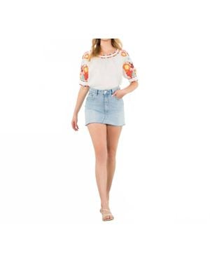 Thml Embroidered Puff Sleeve Top - Blue
