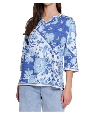 Tru Luxe Floral Print Notch Neck Top - Blue