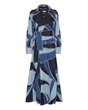 Philipp Plein Distressed Denim Patchwork Trench Coat - Blue