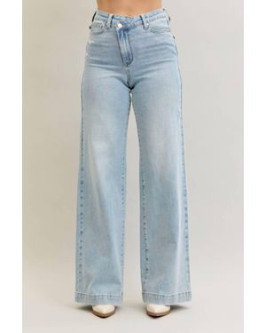 Judy Blue High Waisted Criss Cross Wide Leg Jean - Blue