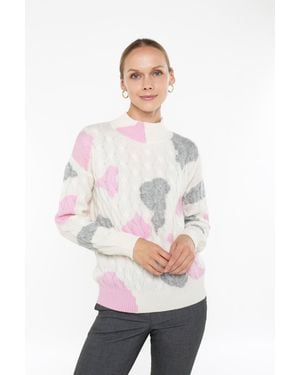 InCashmere Cashmere Blend Long Sleeve Pattern Sweater - White