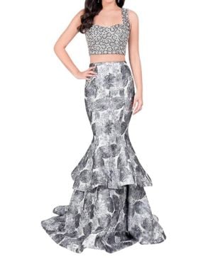 Terani Two-Piece Sparkling Beaded Prom Dress - White