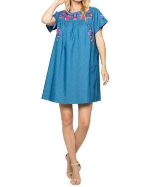 See And Be Seen Take It Easy Embroidered Dress - Blue