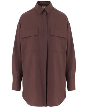 Ql2 Burgundy Stretch Wool-Blend Shirt With Concealed Button Closure - Brown