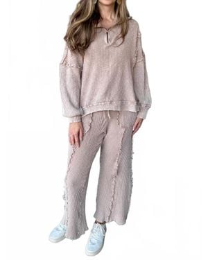 Easel Mineral Washed Ribbed Sweatpants - Brown