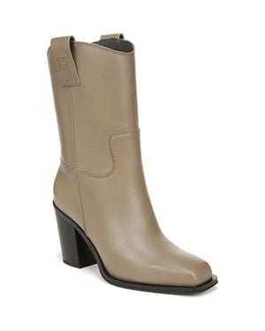 Franco Sarto Valor Boot Leather Block Heel Mid-Calf Bootie Lion56 - Brown