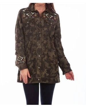 Scully Camouflage Suede And Embroidered Beaded Jacket - Brown