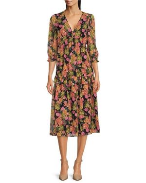 Maison Tara Ruffle Sleeve A-Line Midi Dress - Multicolor