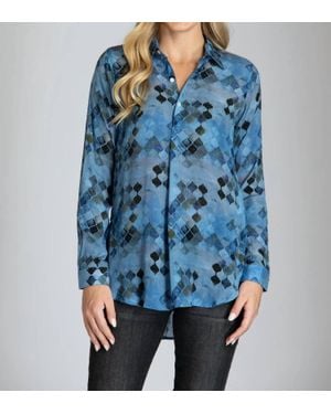 Apny Half Button-Up Pullover Tunic Top - Blue
