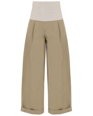 DARKPARK Wide-Leg Cropped Cotton Pants With Turn-Up Hem - Natural
