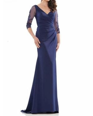 Marsoni by Colors Mesh Long Sleeve Evening Gown - Blue