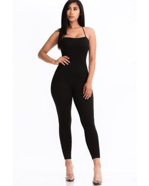 TRUEDAMES Criss-Cross Open Back Bodycon Jumpsuit - Black