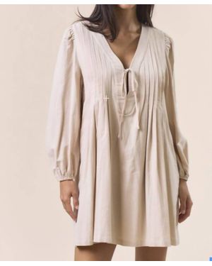 Lalavon Vee Neck Puff Sleeve Dress - Natural