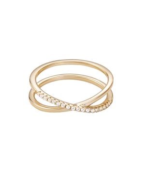 Adornia Fine 14K Vermeil .925 Sterling Cz Crossed Half Eternity Band Ring - Metallic