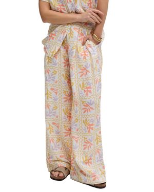Raffya Matisse Wide Leg Patchwork Floral Print Trouser - Natural