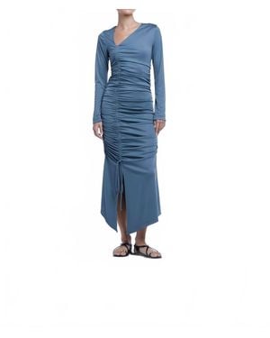 Dāl the Label Ruched Asymmetric Midi Dress - Blue