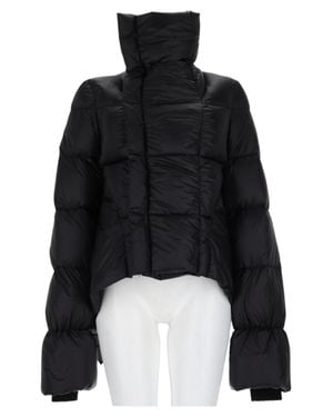 Rick Owens Cropped Puffer Jacket With Sculptural Design And High Collar - Black