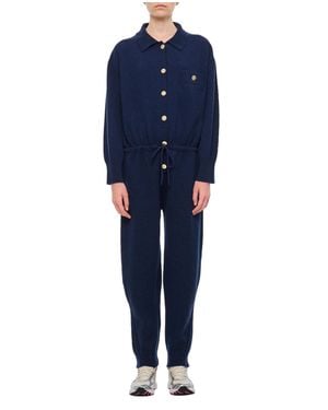 Barrie Cashmere Front Buttoned Jumpsuit - Blue