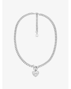 Michael Kors Outlet Pavé Heart Charm Necklace - White