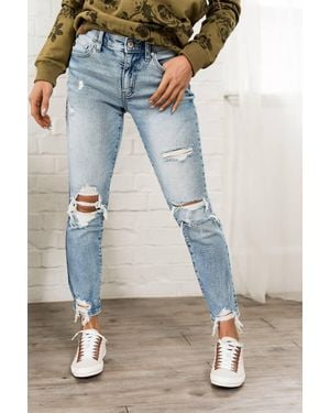 Ampersand Ave Mom Distress Denim Jean - Blue