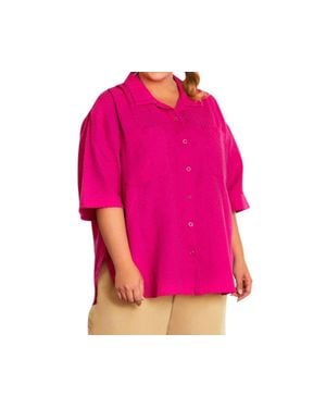 On The Plus Side Short Sleeve Ameli Basketweave Shirt - Pink