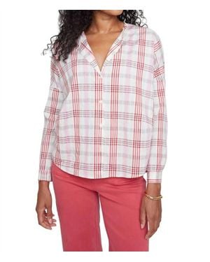 Renuar Woven Plaid Button Down Blouse - Red