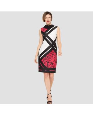 Joseph Ribkoff Rose And Grid Print Dress - Red
