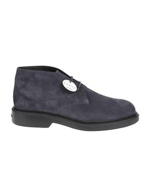 Hogan H704 Dark Leather Lace-Up Ankle Boots - Blue