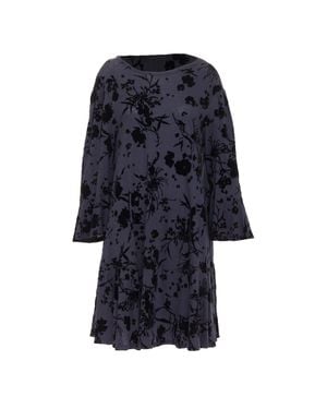 Dries Van Noten Cotton Velvet Damask Floral Flock Print Dress - Blue
