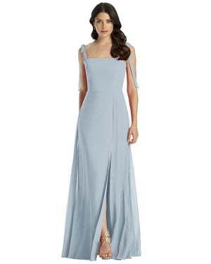 The Dessy Group Tie-Shoulder Chiffon Maxi Dress With Front Slit - Blue