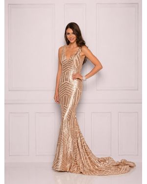 Dave & Johnny V Neckline Gown - Pink