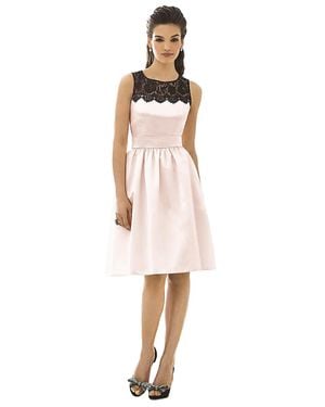 After Six Lace Neck Midi Satin Sleeveless Dress - Pink