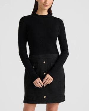 Ellen Tracy Faux Suede & Rib Knit Dress - Black