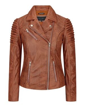 TruClothing Slim Fitted Soft Leather Biker Jacket - Brown