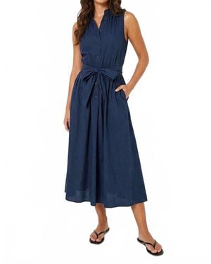 Naked Zebra Sleeveless Belted Maxi Shirt Dress - Blue
