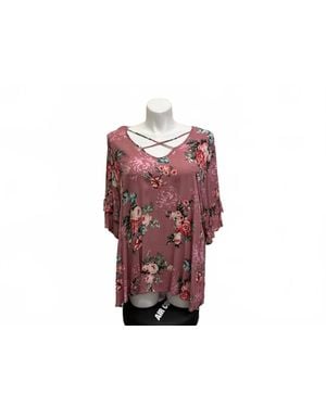 Janette Plus Half Sleeve Top With Ruffles Top - Red