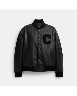 COACH Leather Varsity Jacket - Black