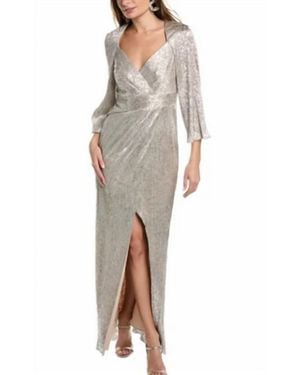 Aidan Mattox V-Neck Metallic Sleeved Gown - Multicolor