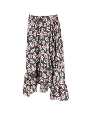 Maje Paisley Print Ruffled Midi Skirt - Gray