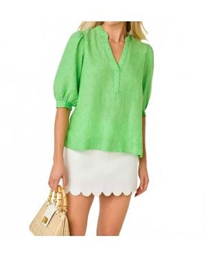 Lilly Pulitzer Mialeigh Elbow Sleeve Linen Top - Green